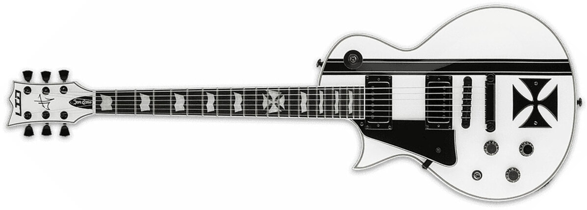 Ltd James Hetfield Iron Cross Lh Gaucher Hh Emg Ht Eb - Snow White W/ Black Stripes - Guitarra electrica para zurdos - Main picture
