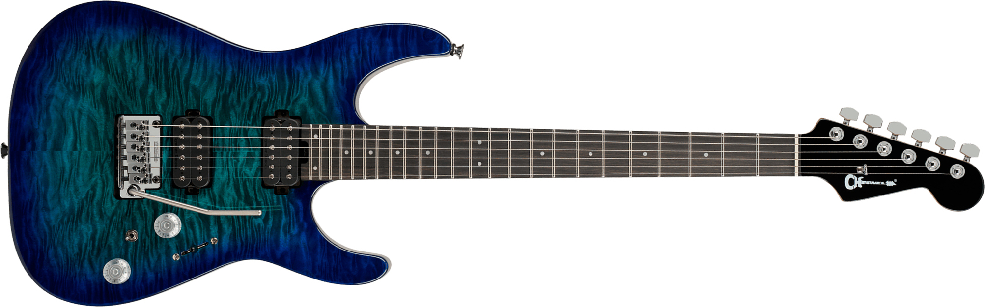 Charvel Dinky Dk24 Hh 2pt Eb Qm Pro-mod Plus 2h Seymour Duncan Trem Eb - Chlorine Burst - Guitarra eléctrica con forma de str. - Main picture
