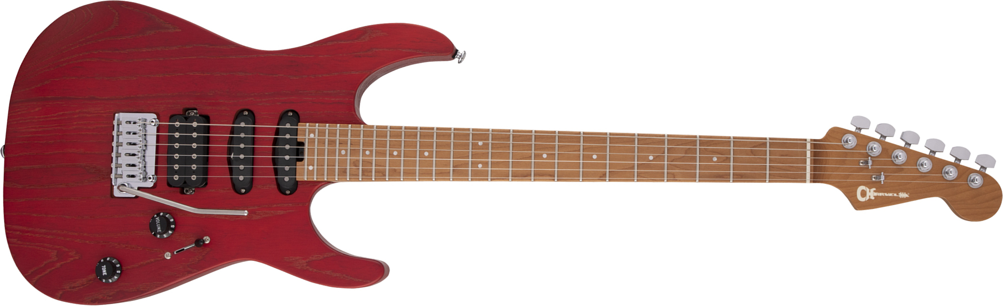 Charvel Dinky Dk24 Hss 2pt Cm Ash Pro-mod Seymour Duncan Trem Mn - Red Ash - Guitarra eléctrica con forma de str. - Main picture