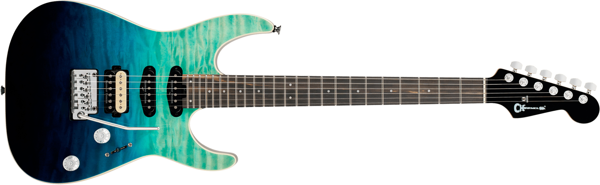 Charvel Dinky Dk24 Hss 2pt Eb Qm Pro-mod Plus Hss Seymour Duncan Trem Eb - Blue Curacao - Guitarra eléctrica con forma de str. - Main picture