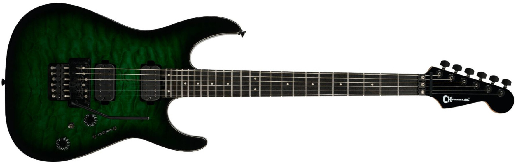 Charvel Dk24 Pro Mod Dinky Qm Plus Hh Fr Eb - Cloaked Emerald Green - Guitarra eléctrica con forma de str. - Main picture