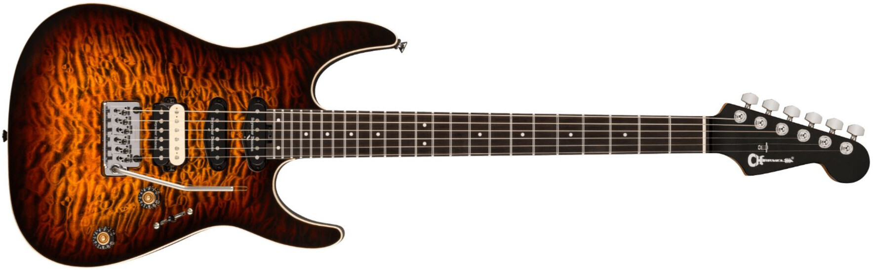 Charvel Dk24 Pro Mod Dinky Qm Plus Trem Hss Eb - Amber Tiger Eye - Guitarra eléctrica con forma de str. - Main picture