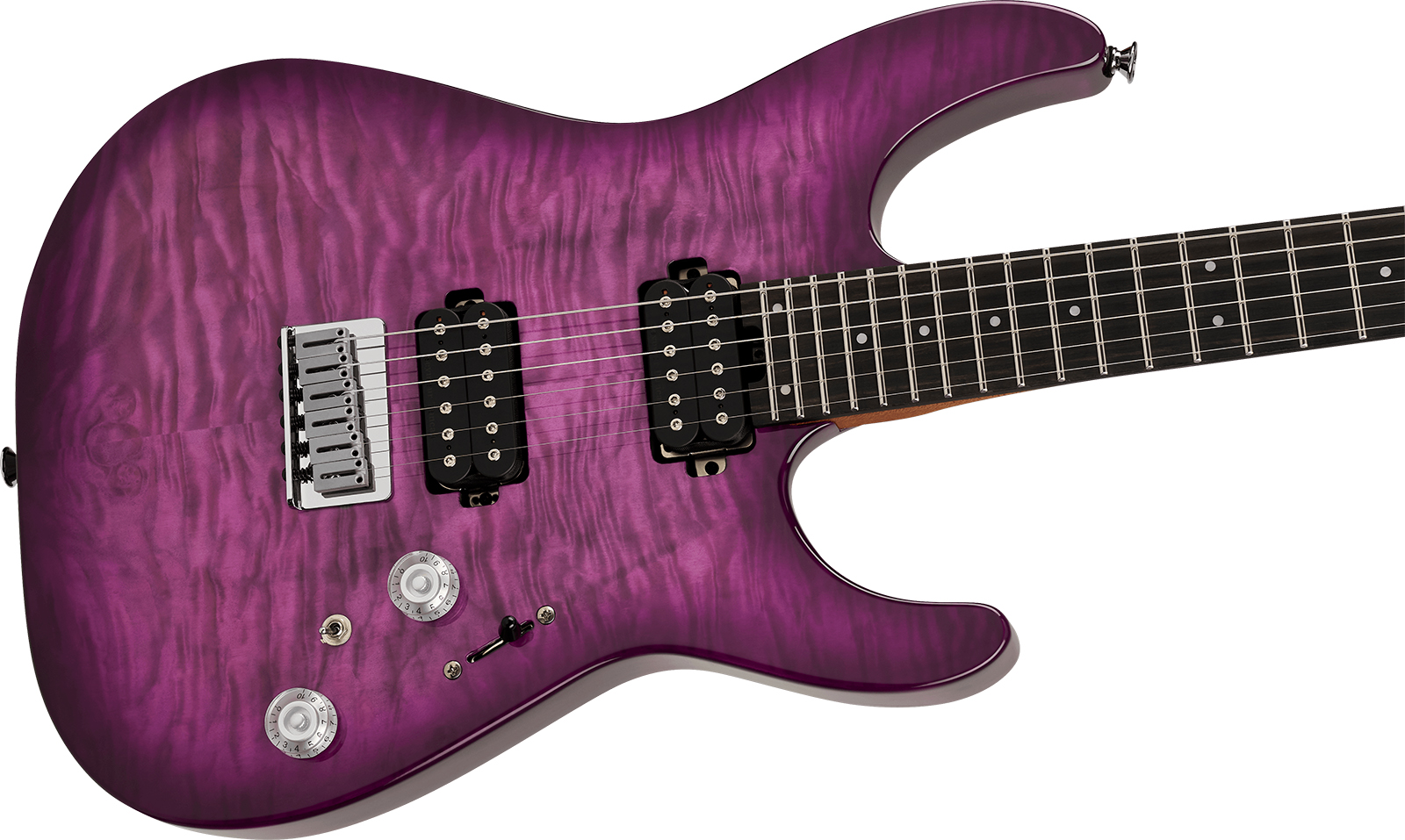 Charvel Dinky Dk24 Hh Ht Eb Qm Pro-mod Plus 2h Ht Eb - Violet Radiance - Guitarra eléctrica con forma de str. - Variation 2