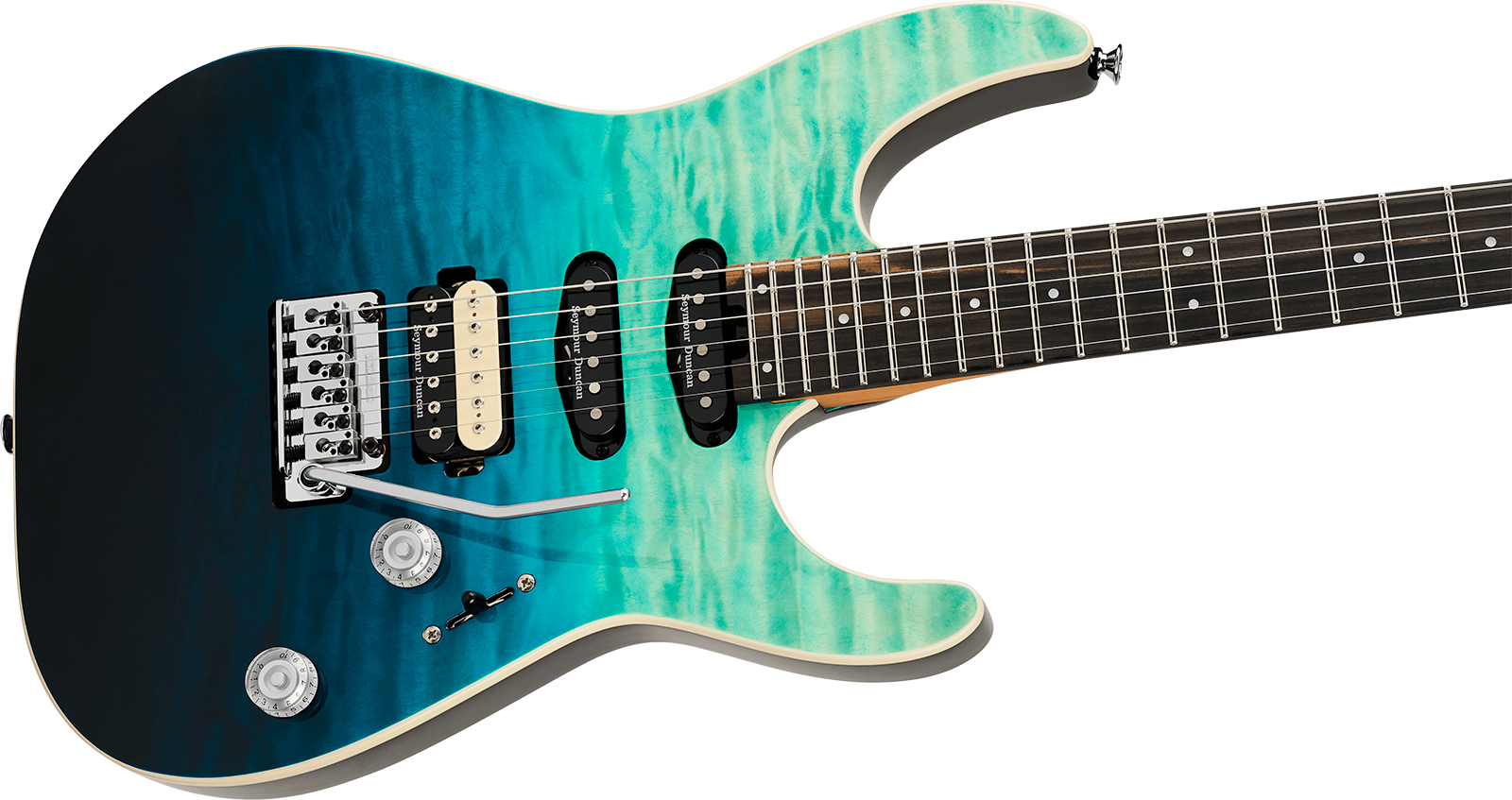 Charvel Dinky Dk24 Hss 2pt Eb Qm Pro-mod Plus Hss Seymour Duncan Trem Eb - Blue Curacao - Guitarra eléctrica con forma de str. - Variation 2