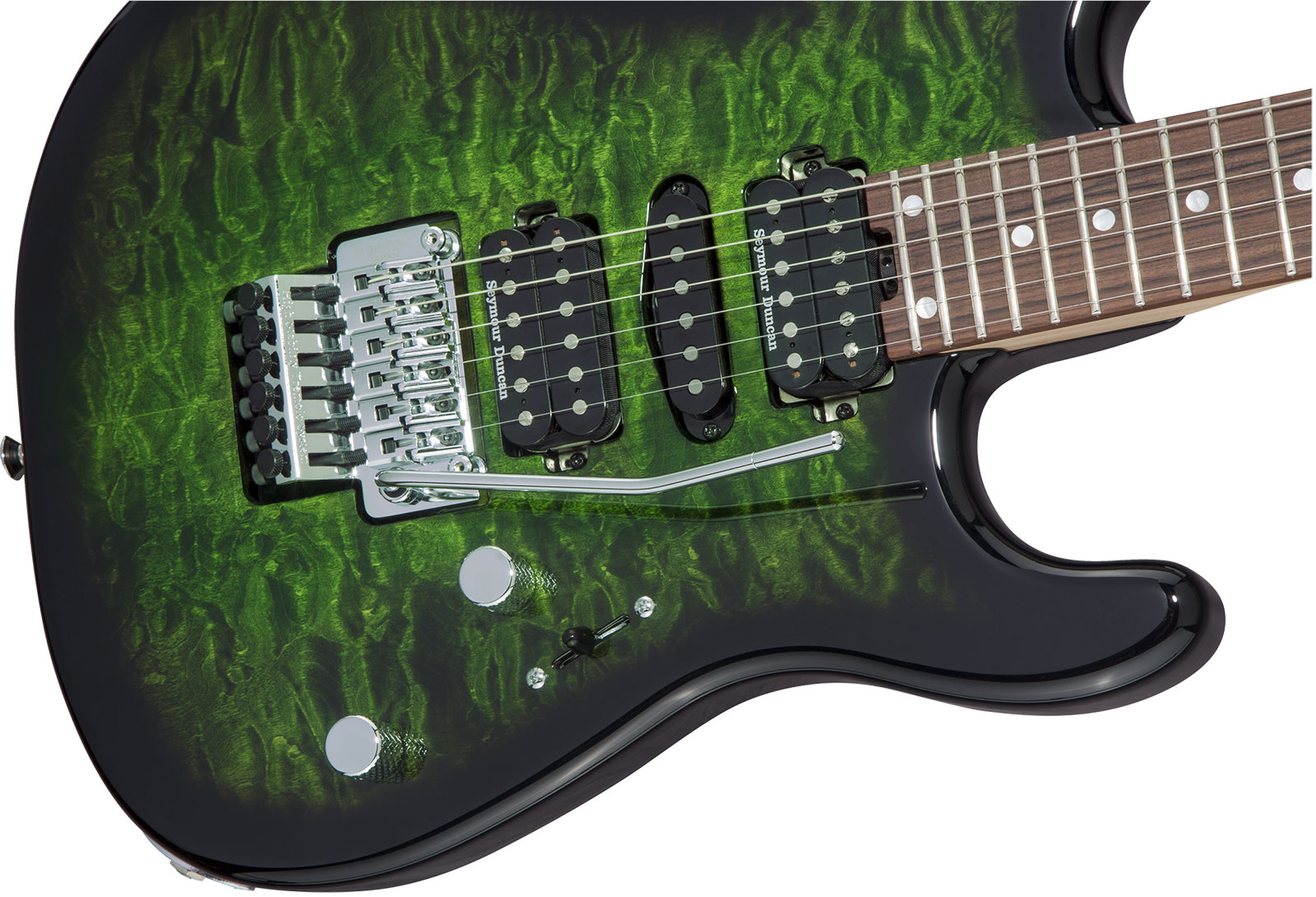 Charvel San Dimas Style 1 Hsh Qm Mj Jap Hsh Seymour Duncan Fr Pf - Transparent Green Burst - Guitarra eléctrica con forma de str. - Variation 2