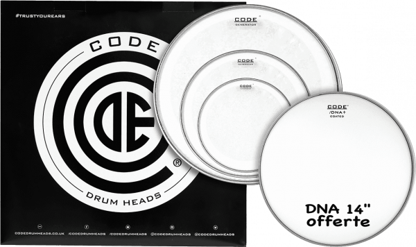 Pack de parches Code drumheads Pack Tansparent Rock + 1 DNA 14 Offerte