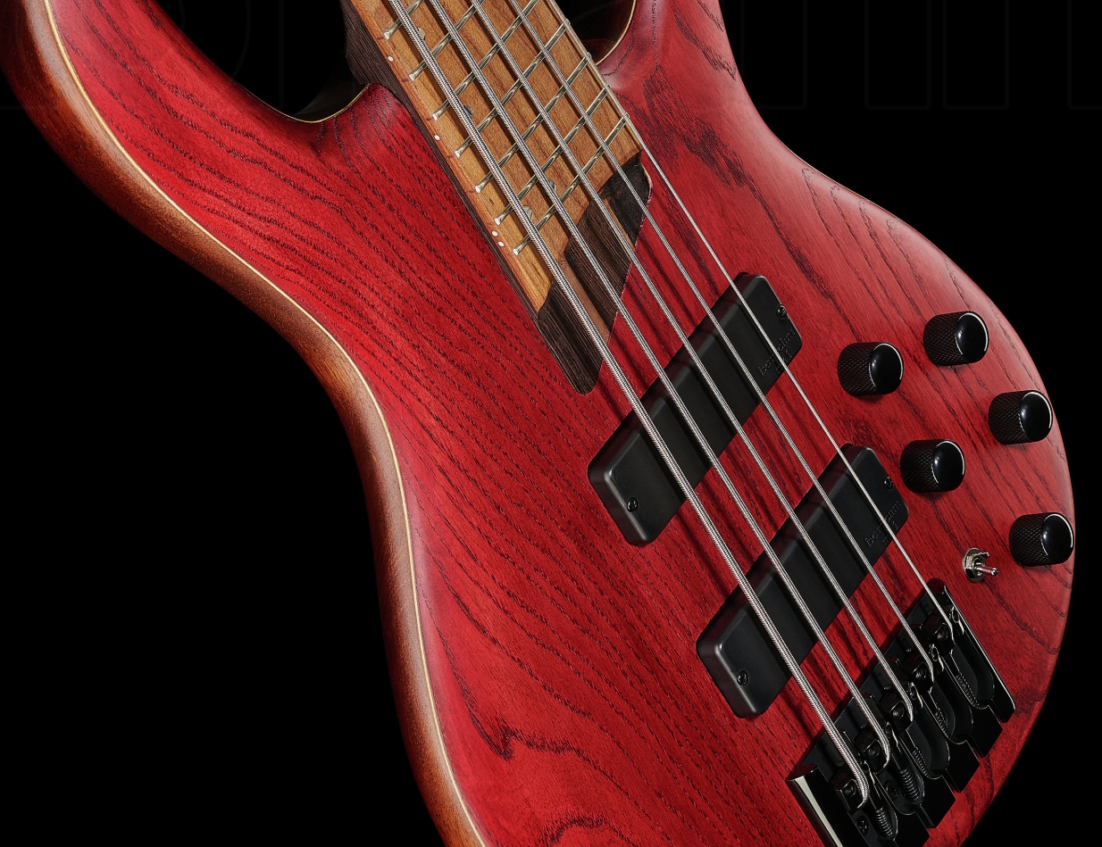 Cort B5 Element Artisan 5c Active Bartolini Mn - Open Pore Burgundy Red - Bajo eléctrico de cuerpo sólido - Variation 2