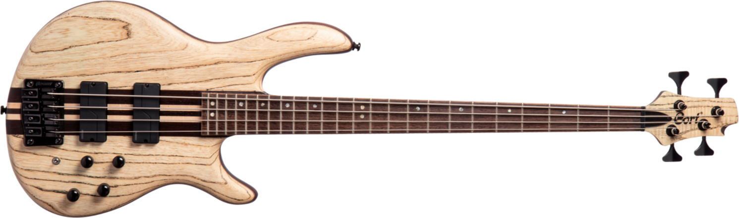 Cort A4 Ultra Ash Active Fishman Fluence Pan - Etched Natural Black - Bajo eléctrico de cuerpo sólido - Main picture