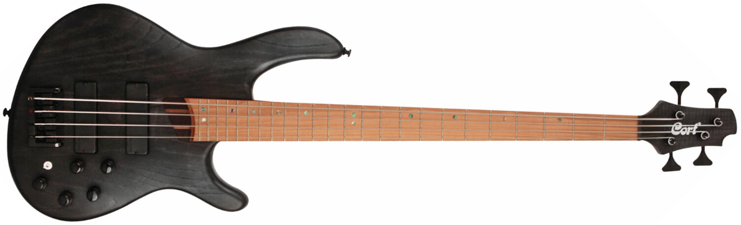 Cort B4 Plus As Rm Artisan Active Bartolini Mn - Trans Black Open Pore - Bajo eléctrico de cuerpo sólido - Main picture