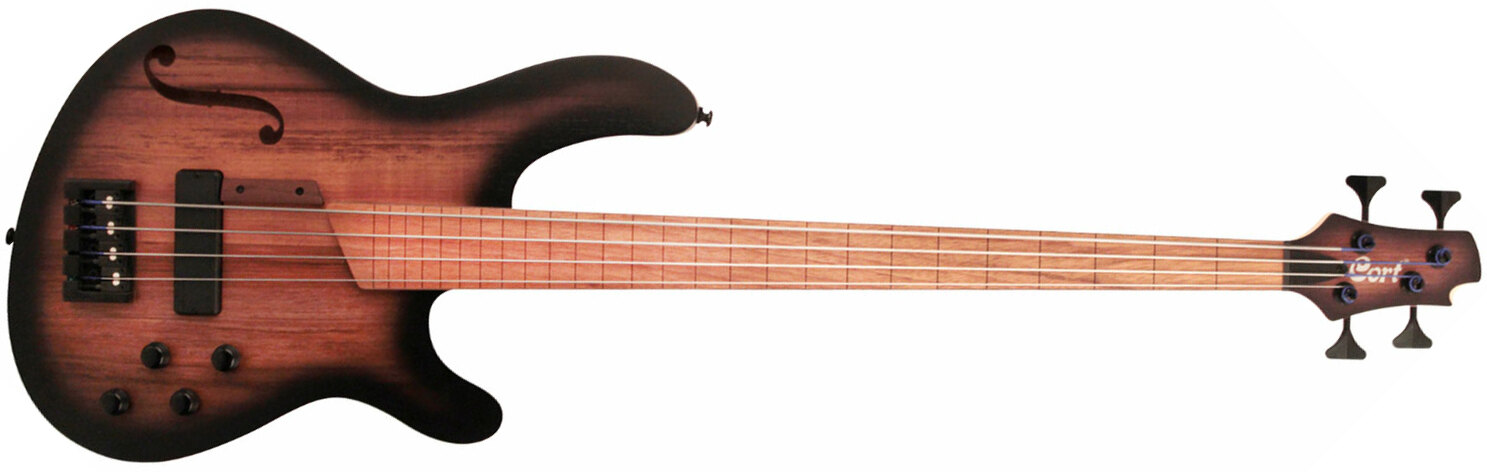 Cort B4fl Mhpz Active Piezo Fretless Jat - Trans Black Burst Satin - Bajo eléctrico semi caja - Main picture