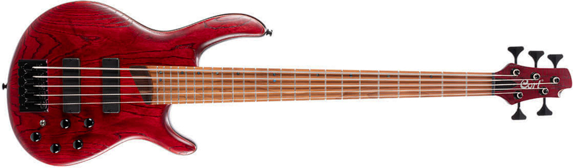 Cort B5 Element Artisan 5c Active Bartolini Mn - Open Pore Burgundy Red - Bajo eléctrico de cuerpo sólido - Main picture