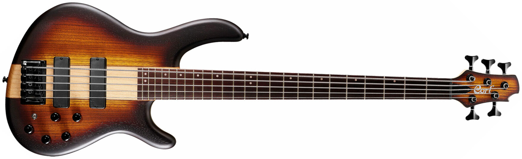 Cort C5 Plus Zbmh Artisan Active Bartolini Jat - Tobacco Burst Satin - Bajo eléctrico de cuerpo sólido - Main picture