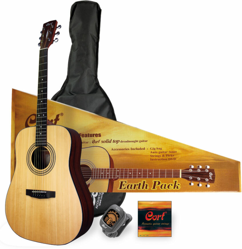 Cort Earth Pack Dreadnought Epicea Acajou Ova - Natural Open Pore - Pack guitarra acústica - Main picture