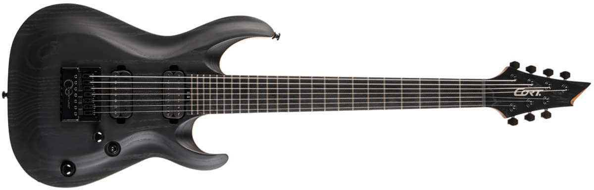 Cort Kx707 Evertune 2h Seymour Duncan Ht Eb - Open Pore Black - Guitarra eléctrica de 7 cuerdas - Main picture