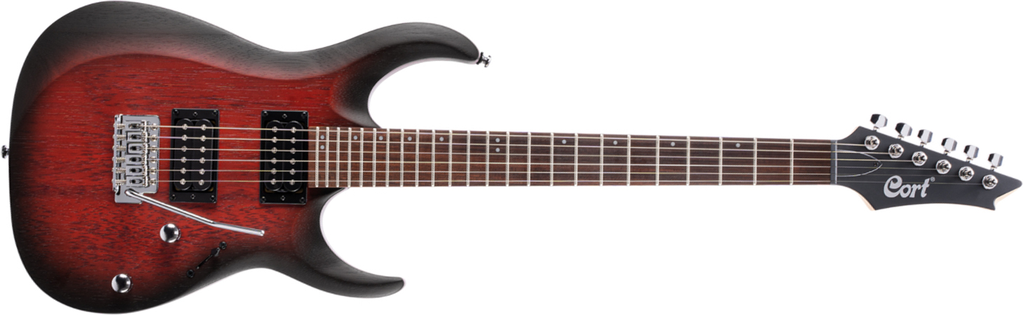 Cort X100 Opbb Hh Trem Jat - Open Pore Black Cherry Burst - Guitarra eléctrica con forma de str. - Main picture