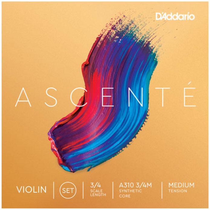 Cuerdas para violín D'addario Ascenté Violin A310, 3/4 Scale, Medium Tension