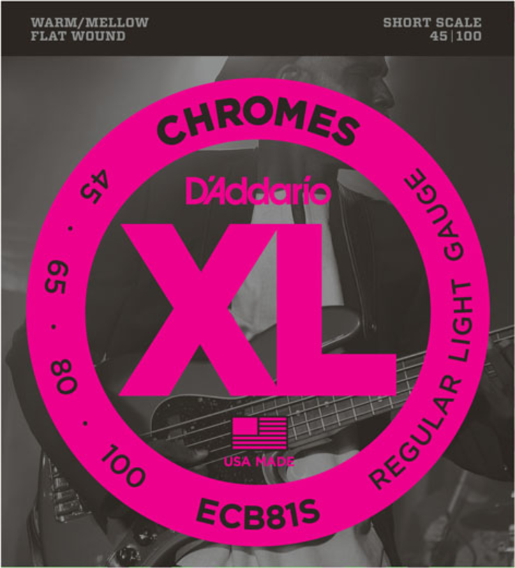 D'addario Jeu De 4 Cordes Ecb81s Chromes Flatwound Bass Short Scale Light 45-100 - Cuerdas para bajo eléctrico - Main picture
