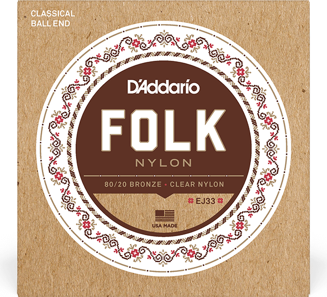 D'addario Ej33 Folk Nylon (6) 80/20 Bronze Wrap, Nylon Core, Clear Nylon Trebles Ball End - Cuerdas guitarra clásica nylon - Main picture