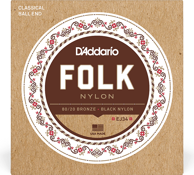 D'addario Ej34 Folk (6) 80/20 Bronze Wrap, Nylon Core, Black Nylon Trebles Ball End - Cuerdas guitarra clásica nylon - Main picture