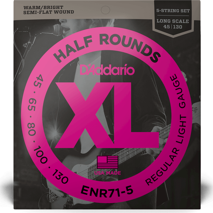 D'addario Jeu De 5 Cordes Enr71-5 Bass (5) Half Rounds Regular Light 5-string / Long Scale 45-130 - Cuerdas para bajo eléctrico - Main picture