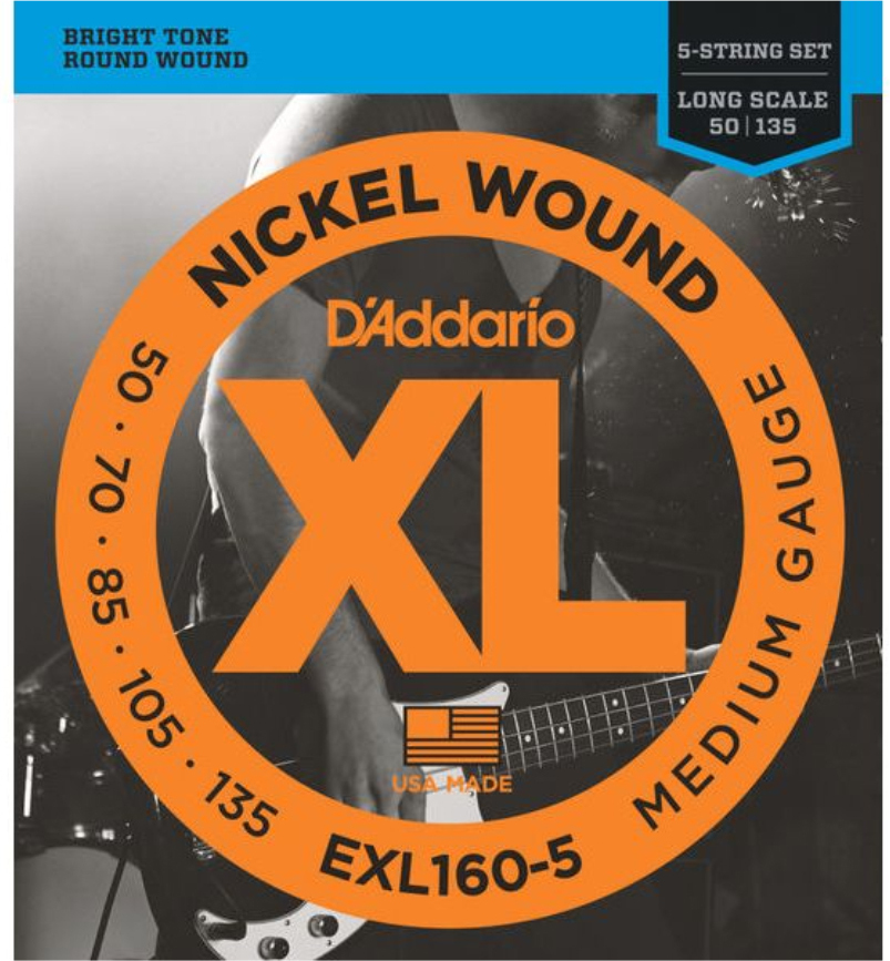 D'addario Exl160-5 Nickel Round Wound Electric Bass Long Scale 5c 50-135 - Cuerdas para bajo eléctrico - Main picture