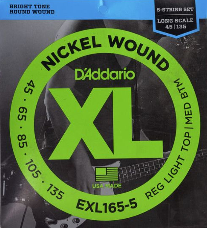 D'addario Exl165-5 Nickel Round Wound Electric Bass Long Scale 5c 45-135 - Cuerdas para bajo eléctrico - Main picture