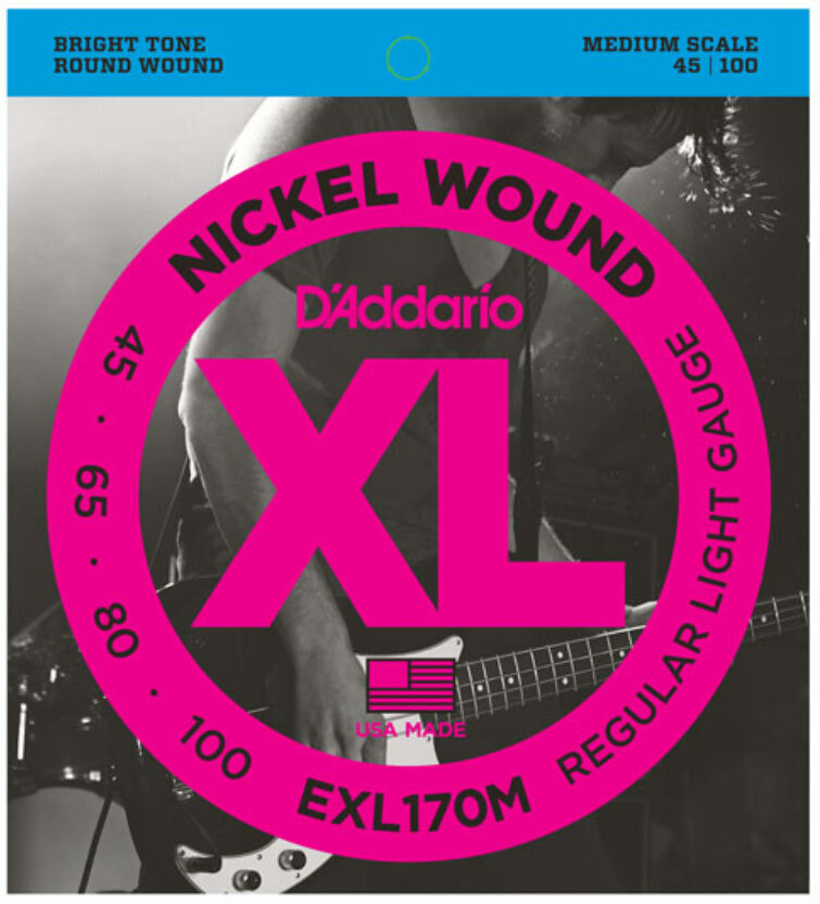 D'addario Exl170m Nickel Round Wound Electric Bass Medium Scale 4c 45-100 - Cuerdas para bajo eléctrico - Main picture