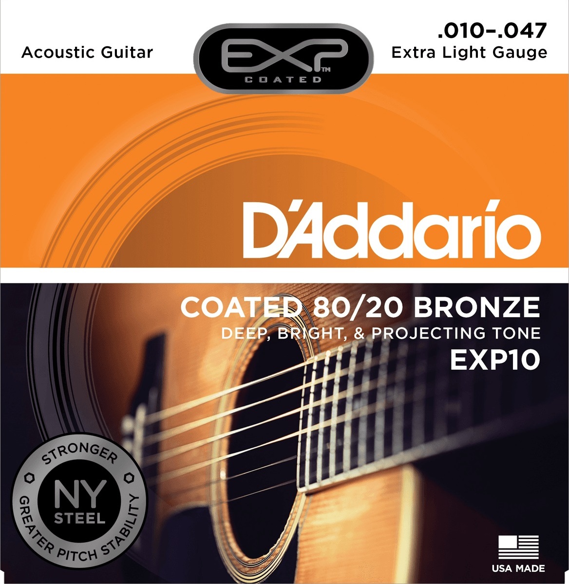 D'addario Jeu De 6 Cordes Exp10ny Coated 80/20 Bronze Extra Light 10-47 - Cuerdas guitarra acústica - Main picture