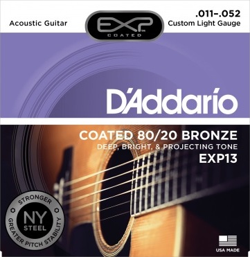 D'addario Jeu De 6 Cordes Exp13ny Coated 80/10 Bronze Custom Light 11-52 - Cuerdas guitarra acústica - Main picture