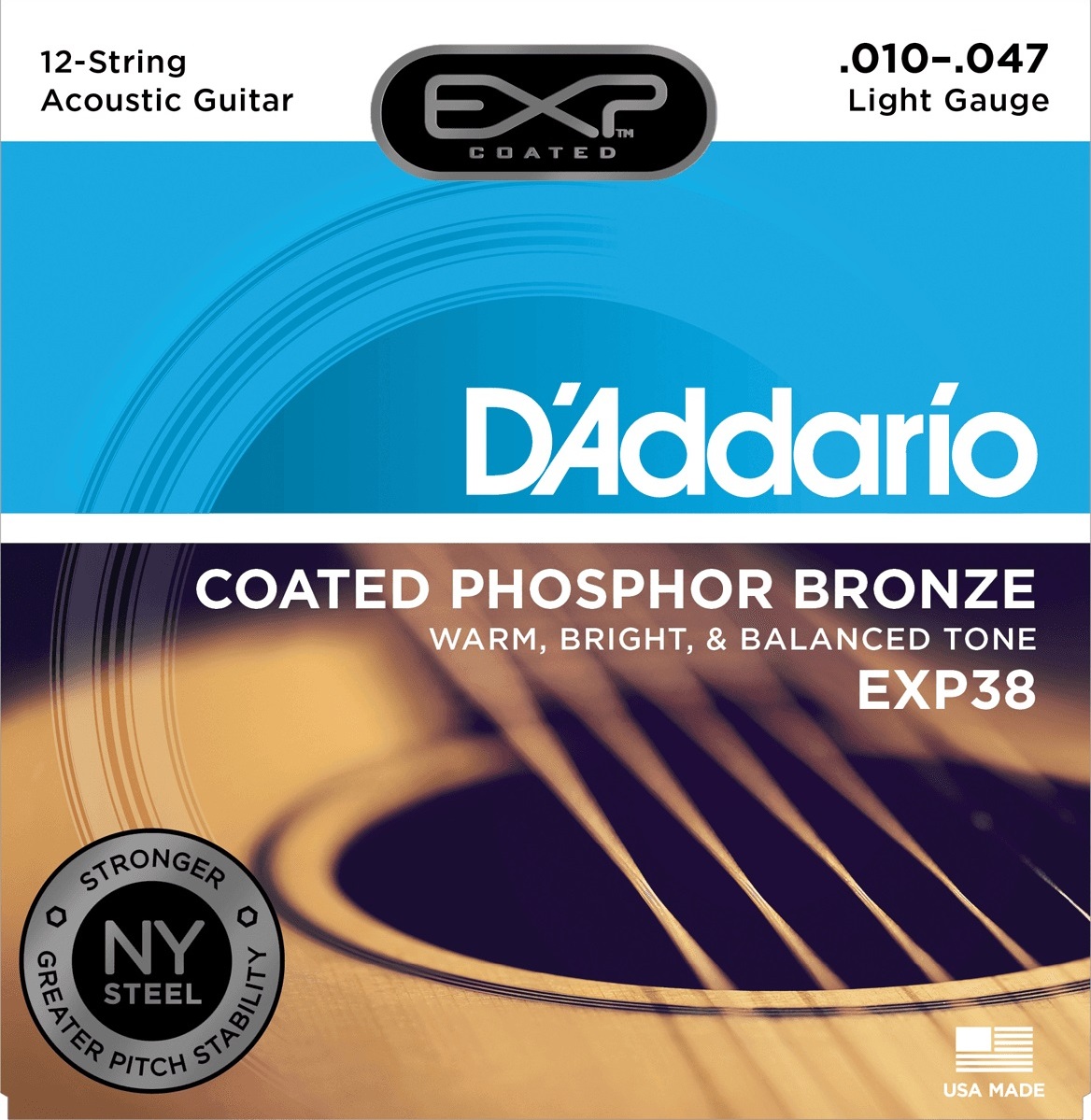 D'addario Exp38 Coated Phosphor Bronze Light 12-string 10-47 - Cuerdas guitarra acústica - Main picture