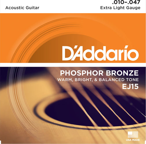 D'addario Jeu De 6 Cordes Phosphor Bronze Acoustic Guitar Ej15 Folk Extra Light 10-47 - Cuerdas guitarra acústica - Main picture