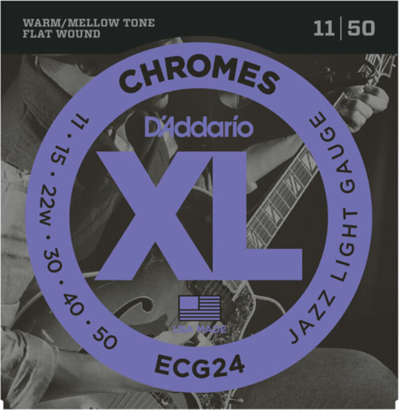 D'addario Jeu De 6 Cordes Xl Chromes Flat Wound Jazz Ecg24 Light 11-50 - Cuerdas guitarra eléctrica - Main picture
