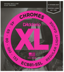 Cuerdas para bajo eléctrico D'addario ECB81-5SL Electric Bass 5-String Set Chromes Flat Wound Super Long Scale 45-132 - Juego de 5 cuerdas