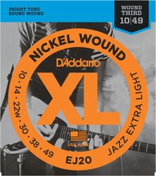 Cuerdas guitarra eléctrica D'addario EJ20 Nickel Wound, Jazz Extra Light, 10-49 - Juego de cuerdas