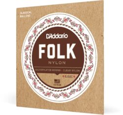 Cuerdas guitarra acústica D'addario EJ32C Folk Nylon Ball End Silver Wound - Juego de cuerdas