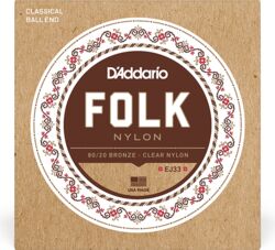 Cuerdas guitarra clásica nylon D'addario EJ33 Folk Nylon (6) 80/20 Bronze Wrap - Juego de cuerdas