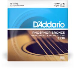 Cuerdas guitarra acústica D'addario EJ38 Phosphor Bronze 12-String Acoustic Guitar Strings, Light, 10-47 - Juego de cuerdas