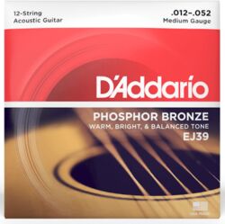 Cuerdas guitarra acústica D'addario EJ39 Acoustic Guitar 12-String Set Phosphor Bronze 13-56 - Juego de 12 cuerdas