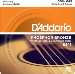 Cuerdas guitarra acústica D'addario EJ41 Folk (6) Phosphor Bronze Extra-Light 09-45 - Juego de cuerdas