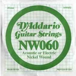 Cuerdas guitarra eléctrica D'addario Electric (1) NW060 Single XL Nickel Wound 060 - Cuerdas por unidades