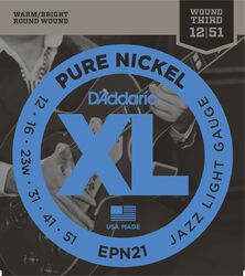 Cuerdas guitarra eléctrica D'addario EPN21 XL Pure Nickel - Jazz Light - 012-051 - Juego de cuerdas