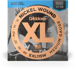 Cuerdas guitarra eléctrica D'addario EXL115W Nickel Wound, Medium/Blues-Jazz Rock, Wound 3rd, 11-49 - Juego de cuerdas