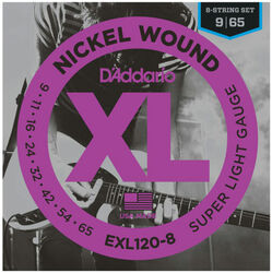 Cuerdas guitarra eléctrica D'addario EXL120-8 Electric 8-String Super Light 9-65 - Juego de 8 cuerdas