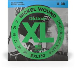 Cuerdas guitarra eléctrica D'addario EXL130 Nickel Wound, Extra-Super Light, 8-38 - Juego de cuerdas