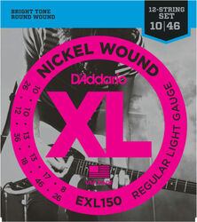 Cuerdas guitarra eléctrica D'addario EXL150 Nickel Round Wound 12-String, Regular Light, 10-46 - Juego de cuerdas