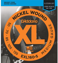 Cuerdas para bajo eléctrico D'addario EXL160-5 Electric Bass 5-String Set Nickel Round Wound Long Scale 50-135 - Juego de 5 cuerdas