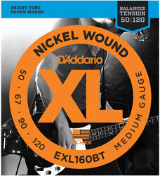 Cuerdas para bajo eléctrico D'addario EXL160BT Nickel Wound Electric Bass 50-120 - Juego de 4 cuerdas