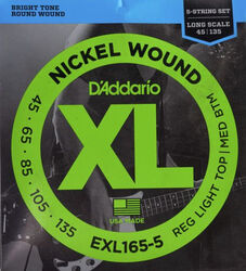 Cuerdas para bajo eléctrico D'addario EXL165-5 Electric Bass 5-String Set Nickel Round Wound Long Scale 45-135 - Juego de 5 cuerdas