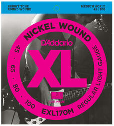 Cuerdas para bajo eléctrico D'addario EXL170M Electric Bass 4-String Set Nickel Round Wound Medium Scale 45-100 - Juego de 4 cuerdas