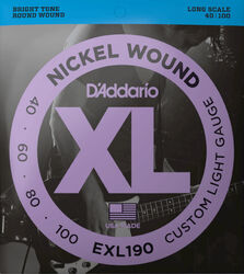 Cuerdas para bajo eléctrico D'addario EXL190 Electric Bass 4-String Set Nickel Round Wound Long Scale 40-100 - Juego de 4 cuerdas